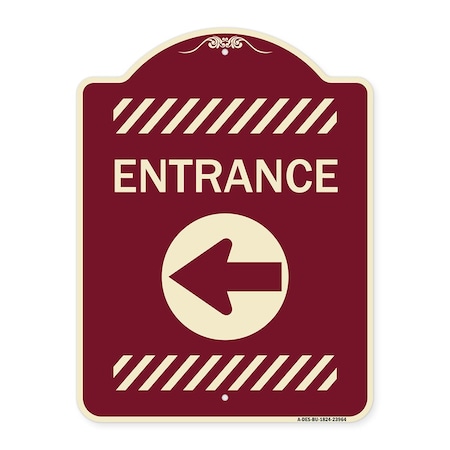 Signmission Designer Series Entrance Left Arrow, Burgundy Heavy-Gauge Aluminum Sign, 24" x 18", BU-1824-23964 A-DES-BU-1824-23964